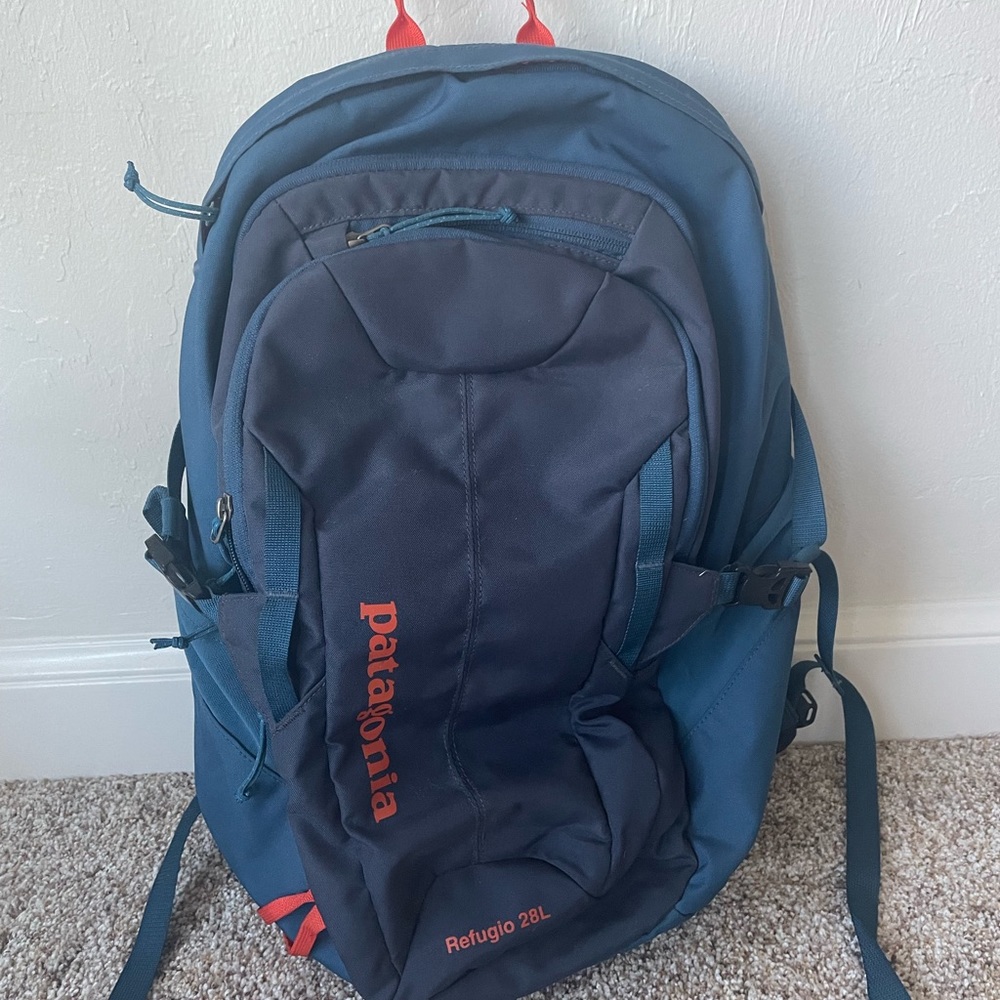 Blue and orange Patagonia backpack